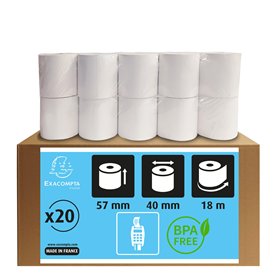 Exacompta - Réf. 40751E - Boîte de 20 bobines pour tickets de carte bancaire - largeur 57 mm x diamètre 40 mm - mandrin 12 mm -