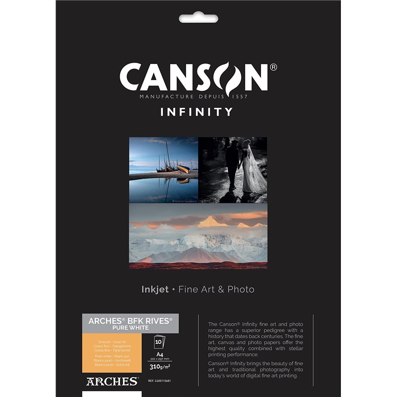 CANSON Infinity ARCHES BFK Rives - Pochette 10 feuilles de papier photo A4 310g/m² - Blanc pur
