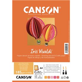 CANSON Iris Vivaldi - Paquet 25 feuilles de papier couleur A4 - 185g/m² - Assortiment jaune/rose/rouge
