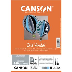 CANSON Iris Vivaldi - Paquet 25 feuilles de papier couleur A4 - 240g/m² - Assortiment de gris