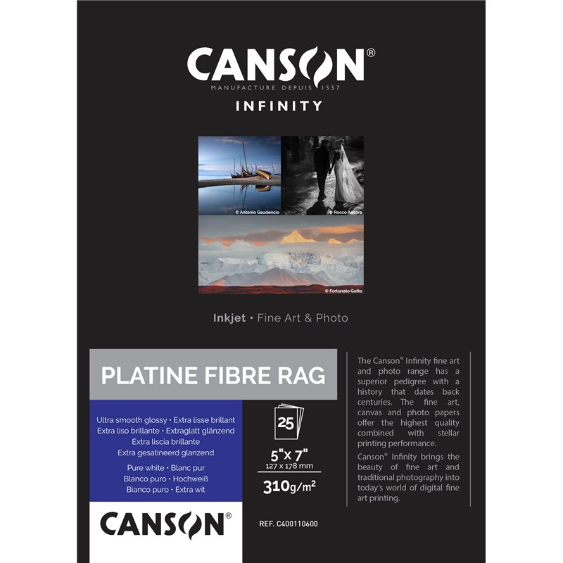 CANSON Infinity - Rag Photographique Duo - Boîte 25 feuilles de papier photo ultra lisse - A4 - 220g/m² - Ultra blanc