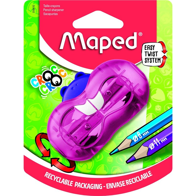 Maped - Taille-crayon Croc Twist Bieber - 2 tailles de crayons - Avec boîte de récupération - Couleur aléatoire