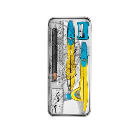 Maped - Coffret Mathset Compas Scolaire Study Pop - Compas Métal Tout en Couleurs - Mini Set de Traçage + Taille-Crayon + Gomme