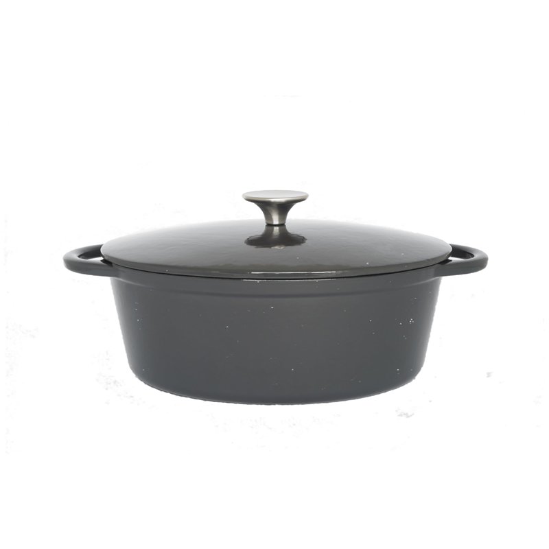 Baumalu, Cocotte Ovale Fonte 27 cm, Modèle Cocoon, Gris Brillant Majolique, Ustensile de Cuisine Durable, Compatible Induction, 