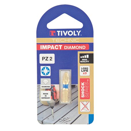 Tivoly 11523220200 Embout de Vissage Diamant Impact Torsion pour Vis Pozidriv Pz2
