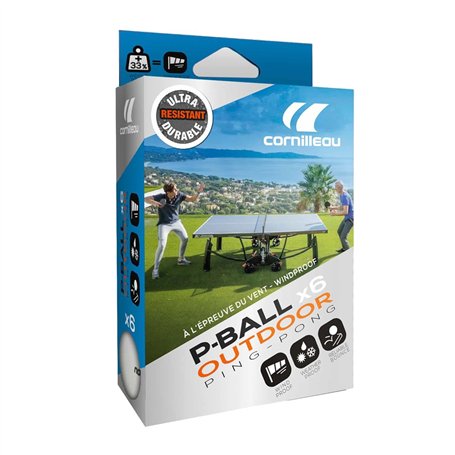 Cornilleau - Balles de ping-Pong d'extérieur - Résistantes au Vent et ultradurables - Pack de 6 balles- P-Ball Outdoor Ultradura