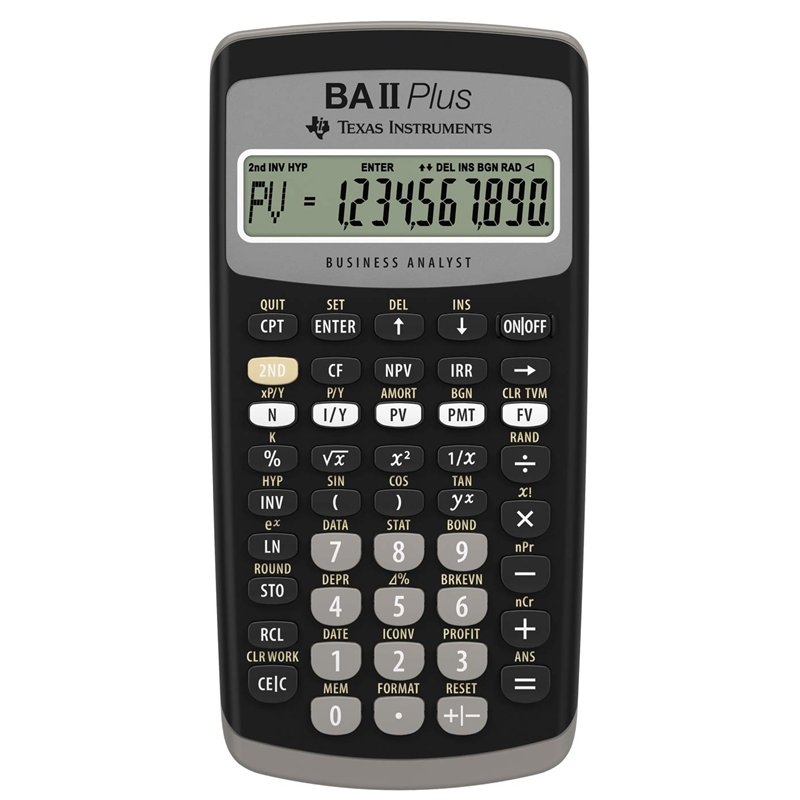 Texas Instruments BA II Plus Calculatrice de Poche, financière, Noire, à Boutons, à Piles.