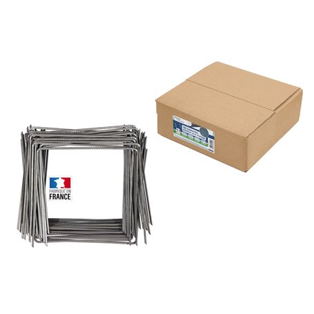 Flandria Lot de 100 Agrafes de paillage Ø3.7mm biseautées acier cranté 20x20x20cm - Fabrication Française
