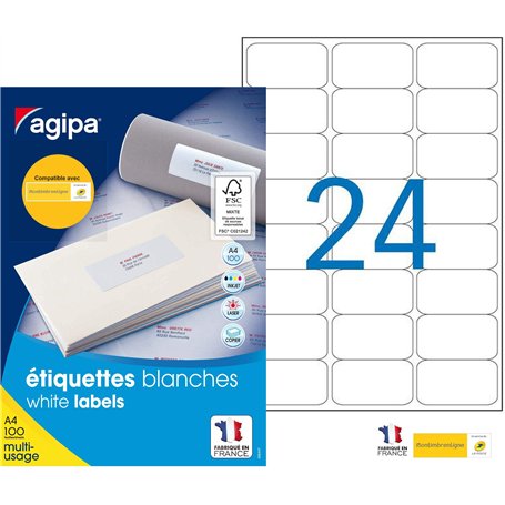 Apli Agipa – Boite Étiquettes Adhésives Blanches Multi–Usages Coins Arrondis – Certifié FSC – Anti-bourrage - 63