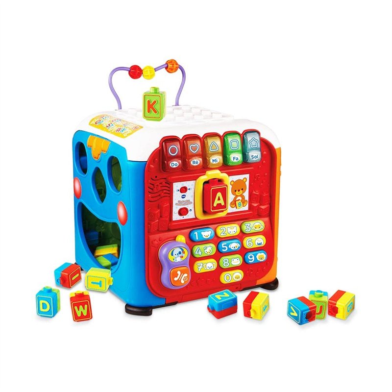VTech - Maxi Cube Multi-Activités, Cube d’Activités Bébé, Jouet d'Éveil et de Motricité, Jeux Éducatifs, Trieur de Formes, Blocs