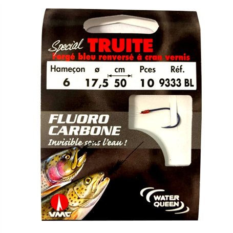 Water Queen VMC Hameçons spécial Truite Bleu sur Fil Fluorocarbone N°6 Fil Ø 17.5/100