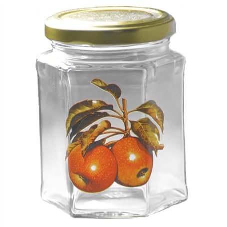 Bouchonnerie Jocondienne 629po mme Hexa Pomme Pack de 3 Confituriers + Couvercle Verre Transparent et Doré/Or 9 x 28
