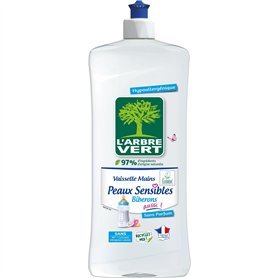 L'Arbre Vert Vaisselle Mains Ecolabel Peaux Sensibles Biberons Aussi ! - Hypoallergénique - 97% d'ingrédients d'origine naturell