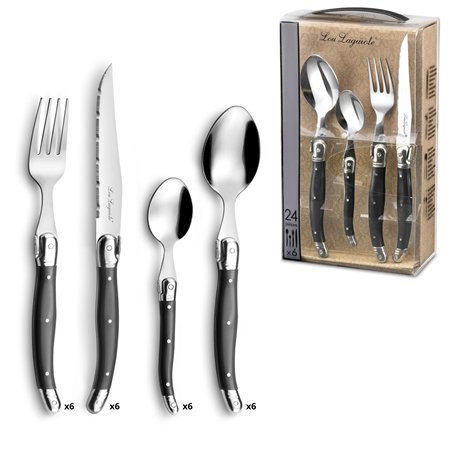 LOU LAGUIOLE - Valisette avec 24 couverts de table pour 6 personnes - Tradition - Acier inoxydable 18/0