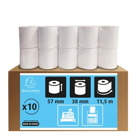 Exacompta - Réf. 5740120V - Lot de 10 bobines pour machine à calculer et caisse - largeur 57 mm x diamètre 38 mm - mandrin 12 mm