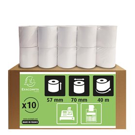 Exacompta - Réf. 5770120V - Lot de 10 bobines pour machine à calculer et caisses - largeur 57 mm x diamètre 70 mm - mandrin 12 m