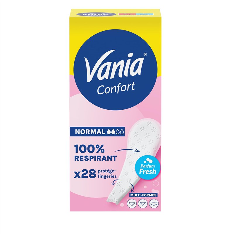 Vania - Protège-Slips Confort Normal Multi-Formes Parfum Fresh (boîte de 28 pièces) – Protège-lingeries 100% respirants – Protec