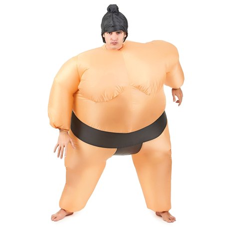DEGUISE TOI - Déguisement Humoristique Sumo Gonflable Adulte - Combinaison - Coiffe - Gonfleur - Taille Unique - Rose - Déguisem