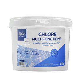 EDG - Chlore Piscine Multifonctions - Désinfecte - Clarifie - Galet 200g - Seau 5 Kg- Action Permanente Longue Durée - Multiacti