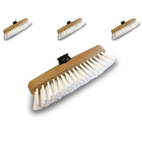 Balai brosse lave-pont 22 cm en PPL blanc | Lot de 3 | Monture bois | Pour laver
