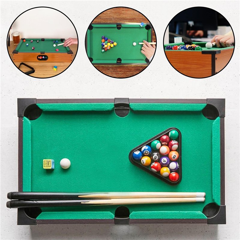 Image secondaire de Mini Table de Billard Americain - Mini Billard Mobile - Revêtement Feutrine Vert - 2 Queues, 16 Boules, Triangle et Craie - Coul