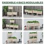 Outsunny Jardinières sur Pieds carrés potagers - Lot de 4 jardinières sur Pied modulables - dim. 50L x 30l x 60H cm - Inserts d'