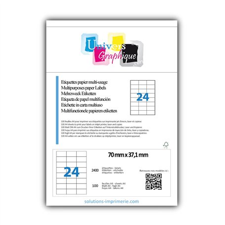 2400 Etiquettes adressage autocollantes 70 x 37 mm - 100 Feuilles A4 de 24 étiquettes multi-usage 70x 37.1 mm compatibles jet d’
