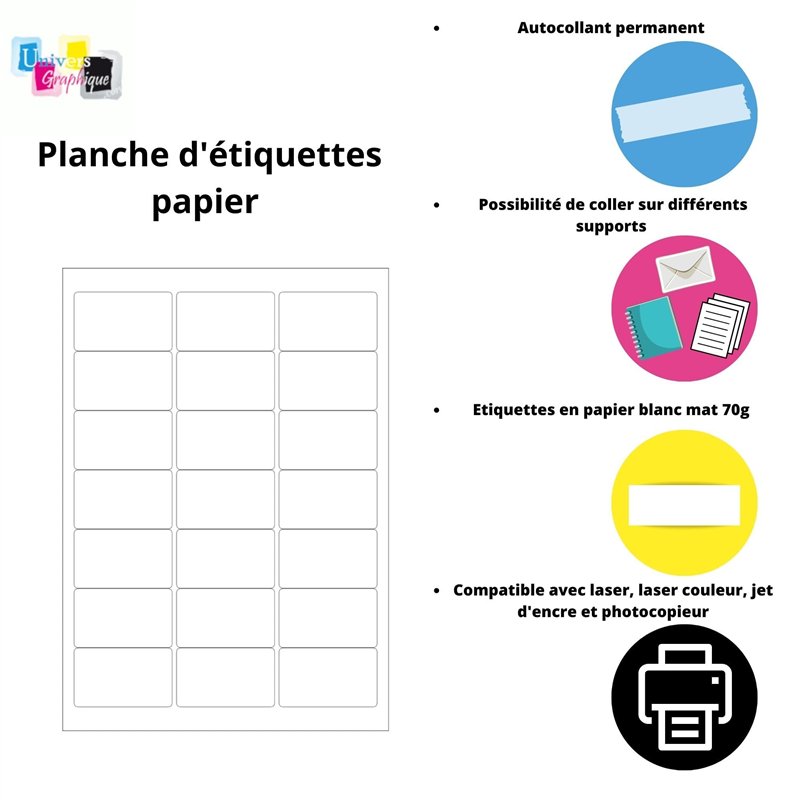 Image secondaire de 100 planches soit 6500 étiquettes 38 x 21 (38.1 X 21.2) - Petite Étiquette blanches adhésives personnalisable.