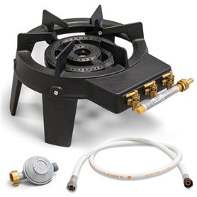 Rechaud Gaz Fonte véritable 9.8 KW 4 pieds 3 robinets + Tuyau gaz à vis 1.50m + Détendeur Butane