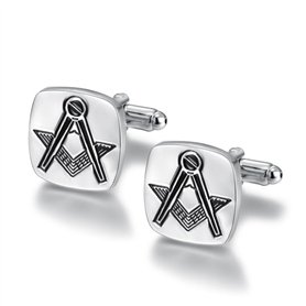 BOBIJOO JEWELRY - Boutons de Manchette Loge Forme Carrée 17mm Franc-Maçon Equerre Compas Gravure