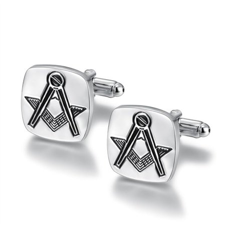 BOBIJOO JEWELRY - Boutons de Manchette Loge Forme Carrée 17mm Franc-Maçon Equerre Compas Gravure