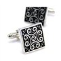 BOBIJOO JEWELRY - Boutons de Manchette Tribal Celte Fleur de Lys Triskel Carré Noir Argenté