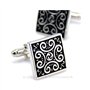 BOBIJOO JEWELRY - Boutons de Manchette Tribal Celte Fleur de Lys Triskel Carré Noir Argenté