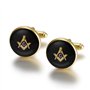 BOBIJOO JEWELRY - Boutons de Manchette Franc-Maçonnerie Rond Or Noir Email Symboles Equerre Compas G 18mm