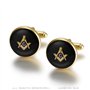 BOBIJOO JEWELRY - Boutons de Manchette Franc-Maçonnerie Rond Or Noir Email Symboles Equerre Compas G 18mm