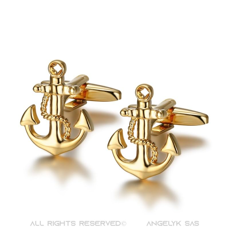 Image secondaire de BOBIJOO JEWELRY - Paire de Boutons de Manchette Ancre Marine Mouillage Espérance Or Doré Plaqué