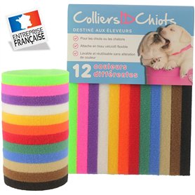 Lot de 12 Colliers d'Identification pour Chiots et Chatons. Ruban doux