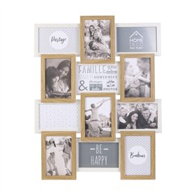 HOME DECO FACTORY - HD4218 - Cadre Photo Multiple Pele-Mele 12 Vues Bois et Blanc