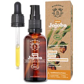 Bionoble Huile de Jojoba Bio 50ml + Pipette et Pompe - Bouteille en Verre - 100% Pure