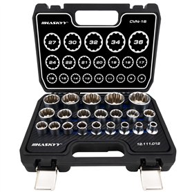 HASKYY 21PCS I 8-36 I Ensemble Jeu de douilles multiple I Tournevis 12 pans embouts de cle a douille 1/2" I acier CRV