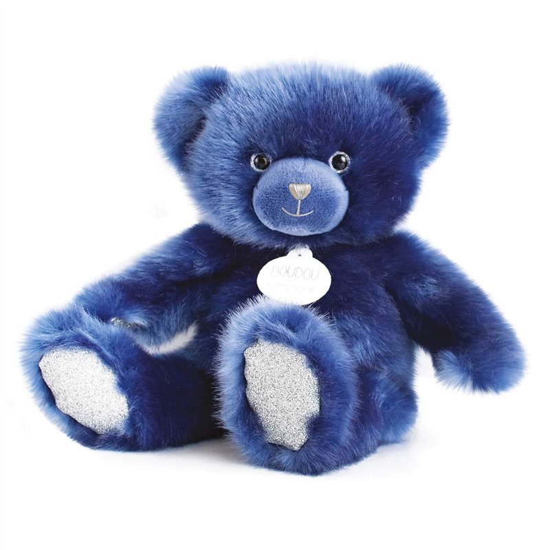 DOUDOU ET COMPAGNIE - Ours en Peluche - 37cm - Bleu Nuit et Paillettes - Collection Ours La Peluche - Tout Doux pour les Câlins 