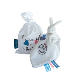 Doudou et Compagnie - Sac à Doudou Lapin UNICEF - 10 Cm Blanc - Idée Cadeau de Naissance Fille et Garçon - Garantie Doudou Perdu