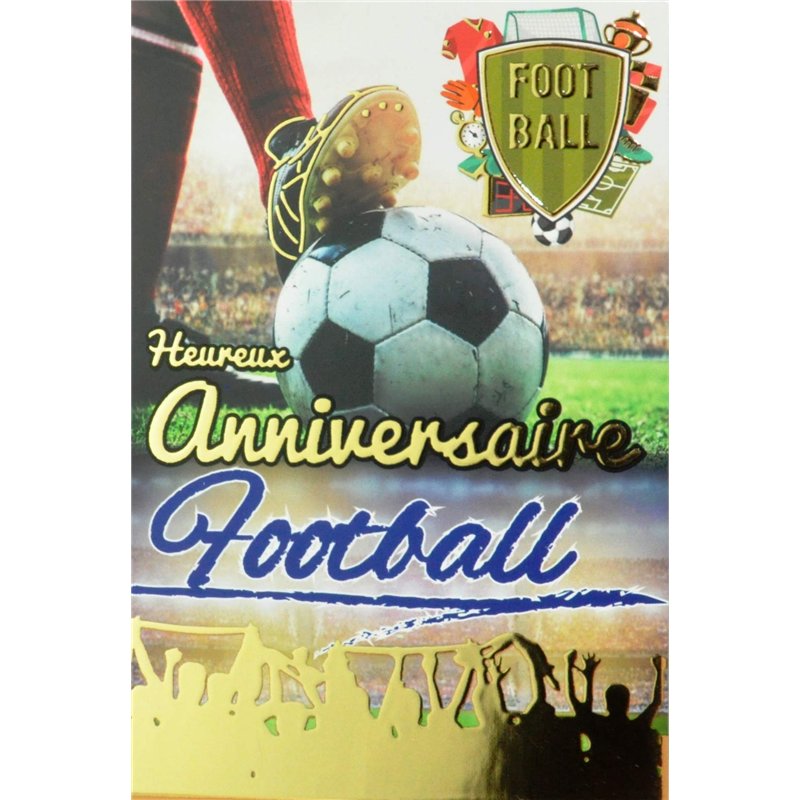 AFIE 65-1268 Carte Heureux Anniversaire Or Doré Foot Football Footballeur Sport Ballon rond blason Supporters Fans Equipe Stade 