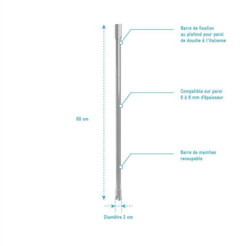 Image secondaire de AURLANE Barre de Fixation Plafond pour Douche à l'italienne - Barre de Fixation Plafond 60cm Recoupable
