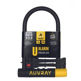 AUVRAY - Antivol vélo avec alarme - U ALARME 128X245 D.14-3 CLES - Résistance exceptionnelle - Coque de protection en plastique