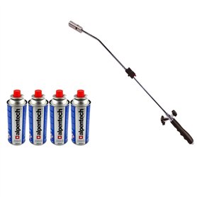 ALPENTECH - Desherbeur thermique piezo Chalumeau gaz + 4 Recharges Desherbant thermique Brule herbes Torche de jardin