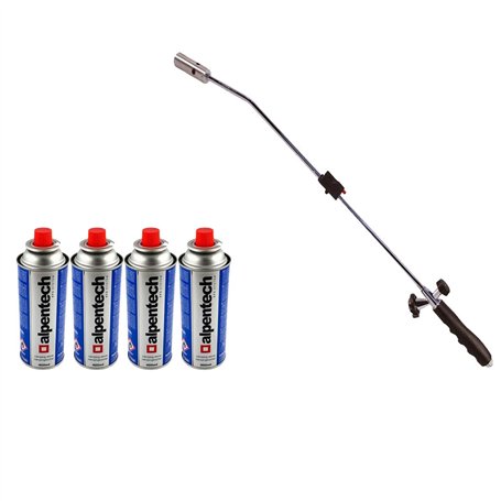 ALPENTECH - Desherbeur thermique piezo Chalumeau gaz + 4 Recharges Desherbant thermique Brule herbes Torche de jardin