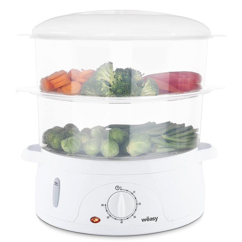 Wëasy Cuiseur Vapeur Electrique VEGE8 Multifonction 9L, 3 Niveaux Amovibles, Bol cuiseur à Riz 1L + Support Œufs, Minuteur 60min