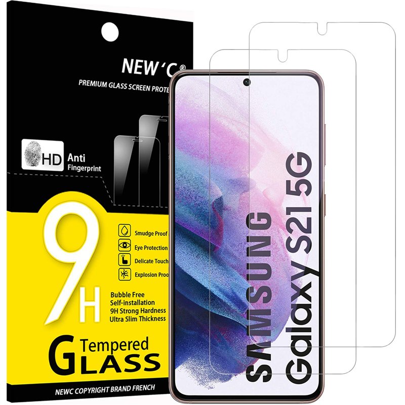NEW'C Lot de 2, Verre Trempé pour Samsung Galaxy S21 5G (6.2), Film Protection écran -sans Bulles d'air -Ultra Résistant (0,26mm