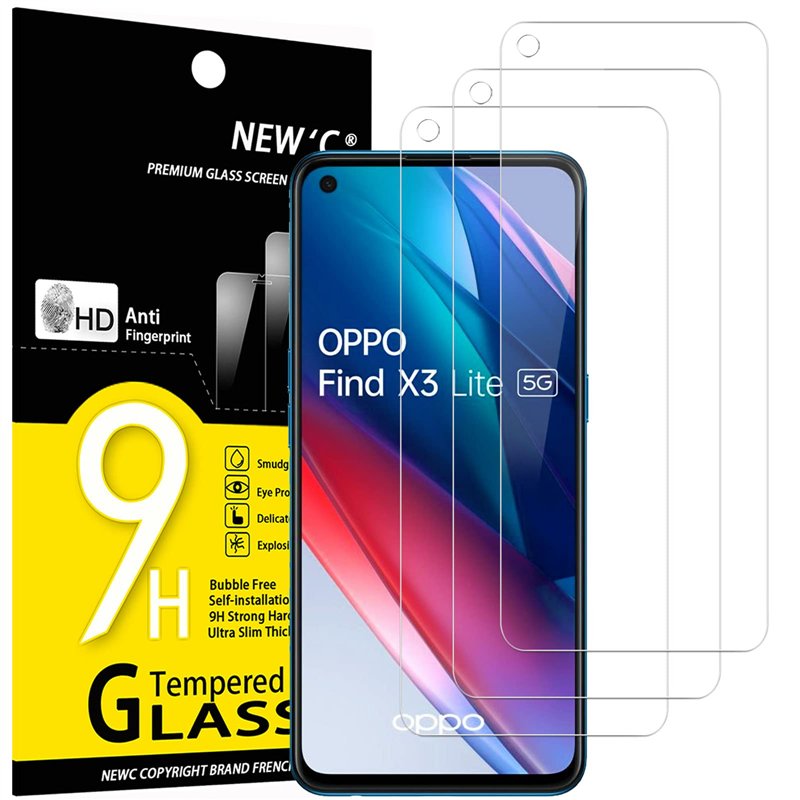 NEW'C Lot de 3, Verre Trempé pour Oppo Find X3 Lite, Film Protection écran efficace contre les Rayures - sans Bulles - Ultra Rés